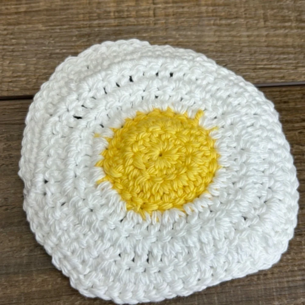 Coasters Sunny Side Up Fried Egg Cup Mug Set of 4‎ Handcrafted Crochet Cotton